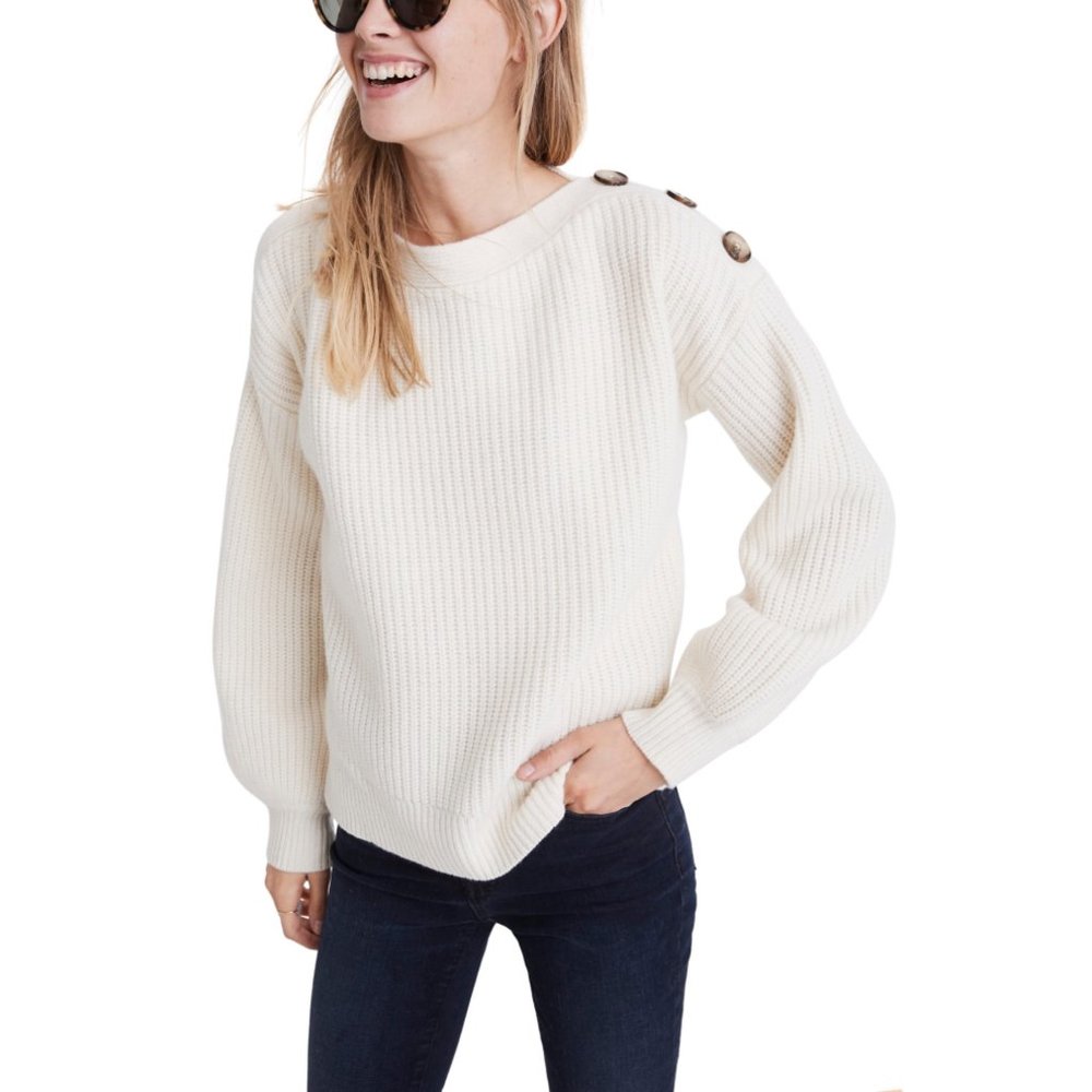 Madewell Cream Ribbed Knit Boatneck Sweater Thick